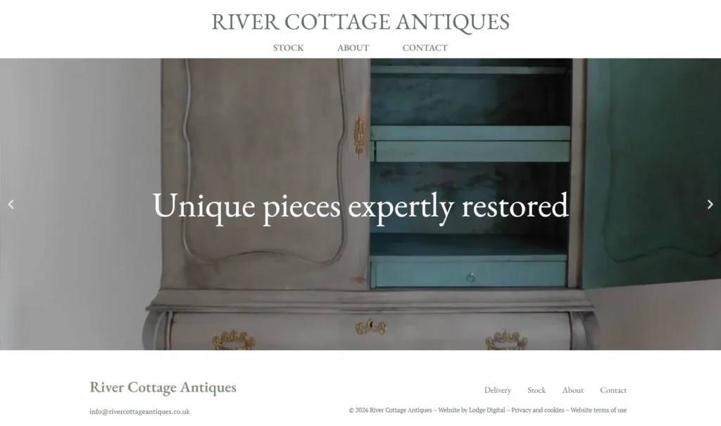 Catalogue style website design for furniture restorer Ludlow Shropshir